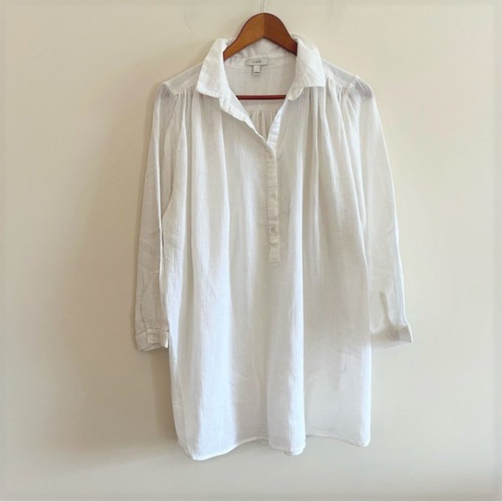 J.Crew Oversized 100% Cotton Half Button Front Tunic Top Swim Cover Up Size L
